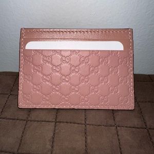 Gucci Pink Leather Microgucci Monogram Card Holder